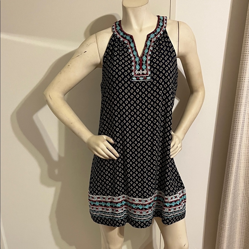 THML navy blue and turquoise Patterned Mini Dress
